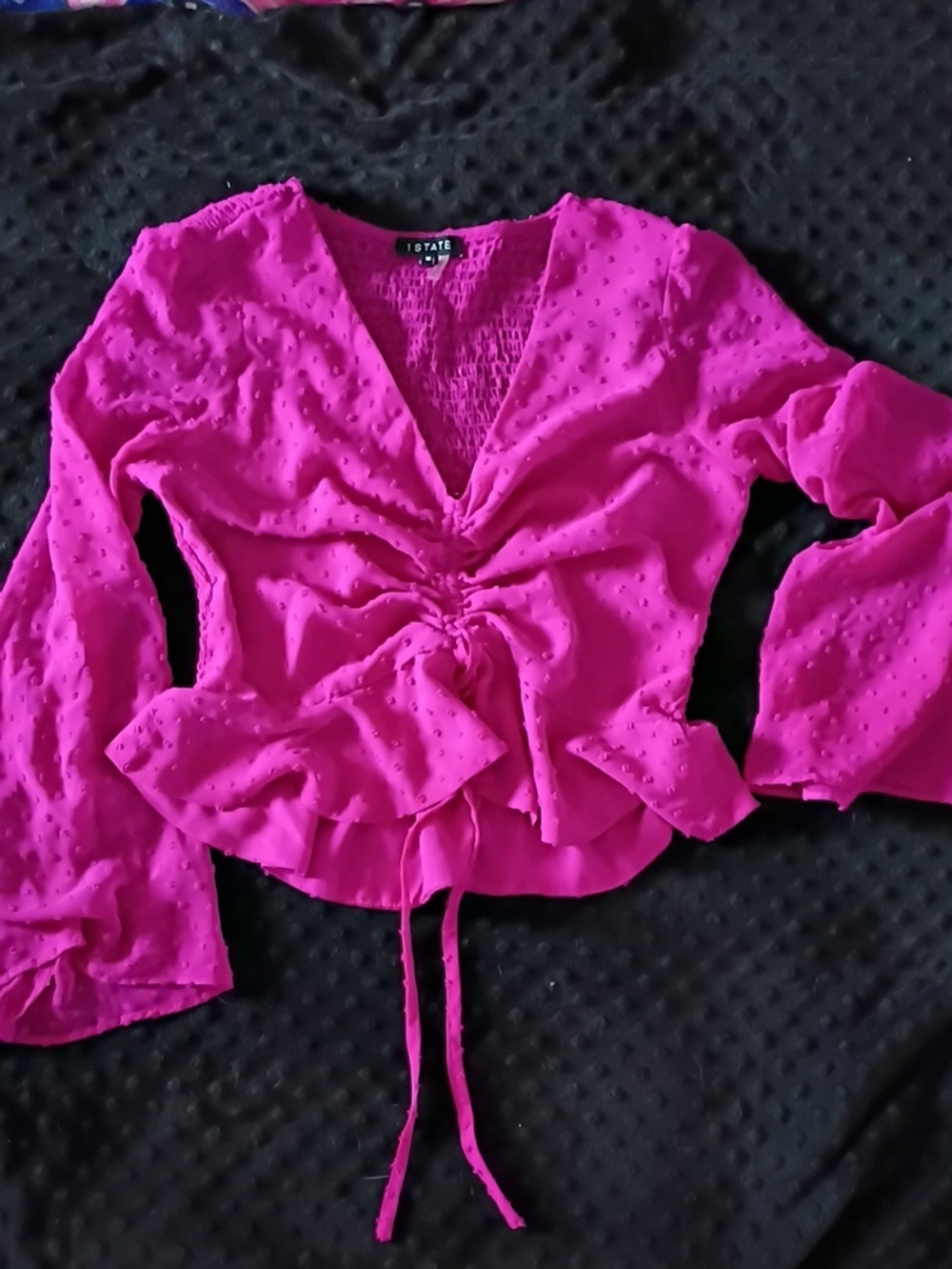 1. State Fuchsia Ruched V-Neck Tie-Front Blouse